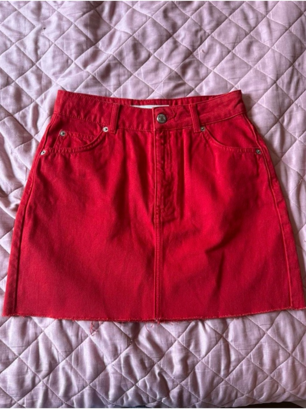 Red Denim Mini Skirt Top Shop